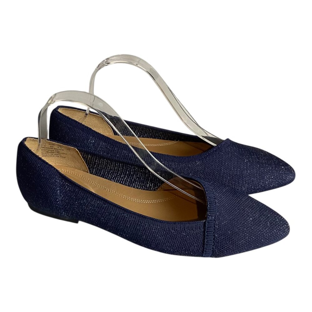 Hush Puppies Bounce Shoes Size 8.5 Sadie Knit Ballet Flat Navy Blue Metallic - Picture 9 of 9